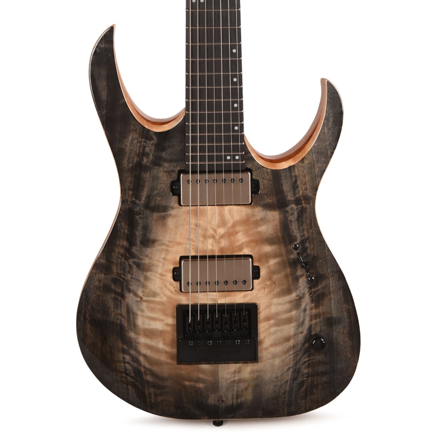 Mayones Duvell Elite 4Ever 7 AAA Curly Poplar Natural Fade Black Burst