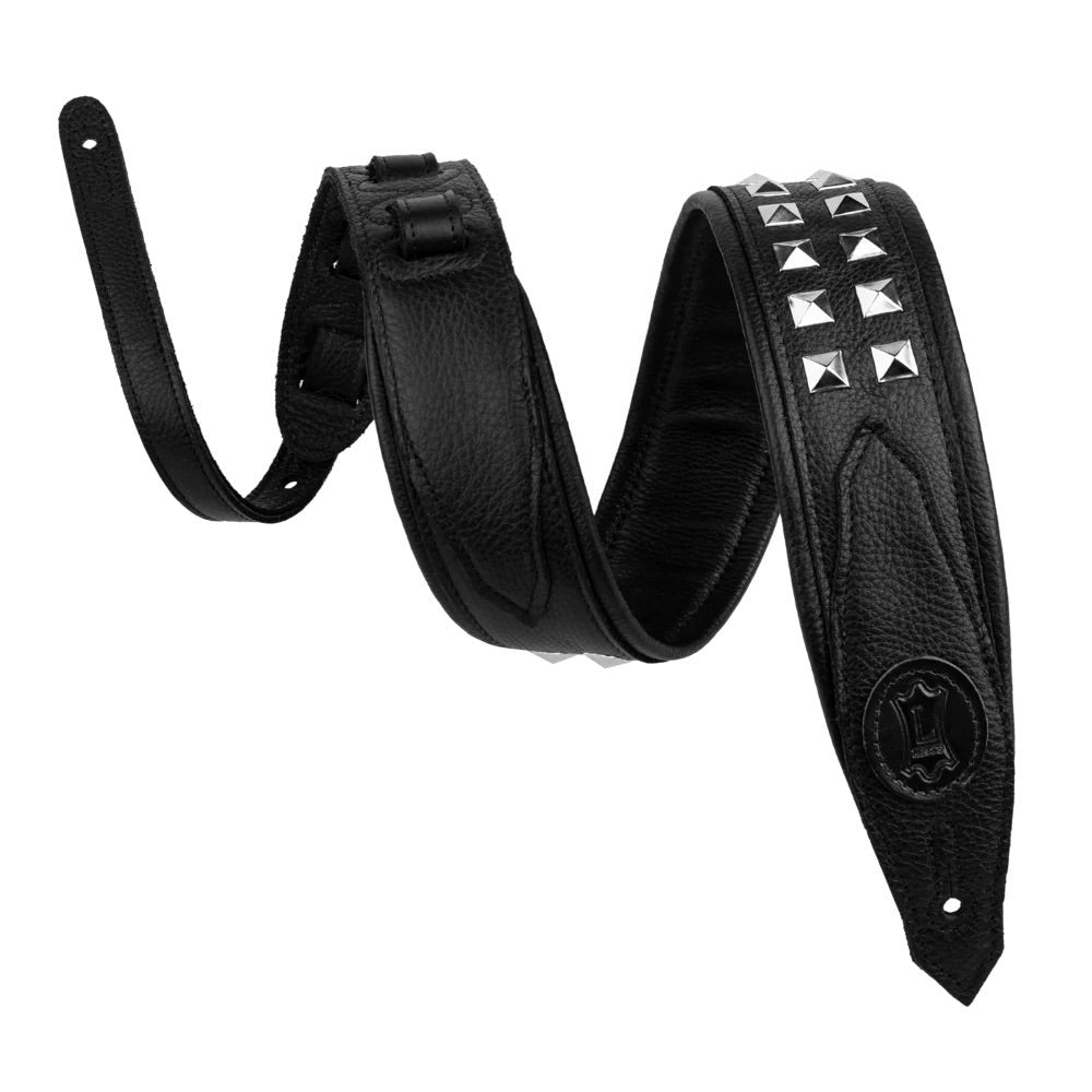 Levy's 2.5" Garment Leather Guitar Strap Black w/Silver Studs