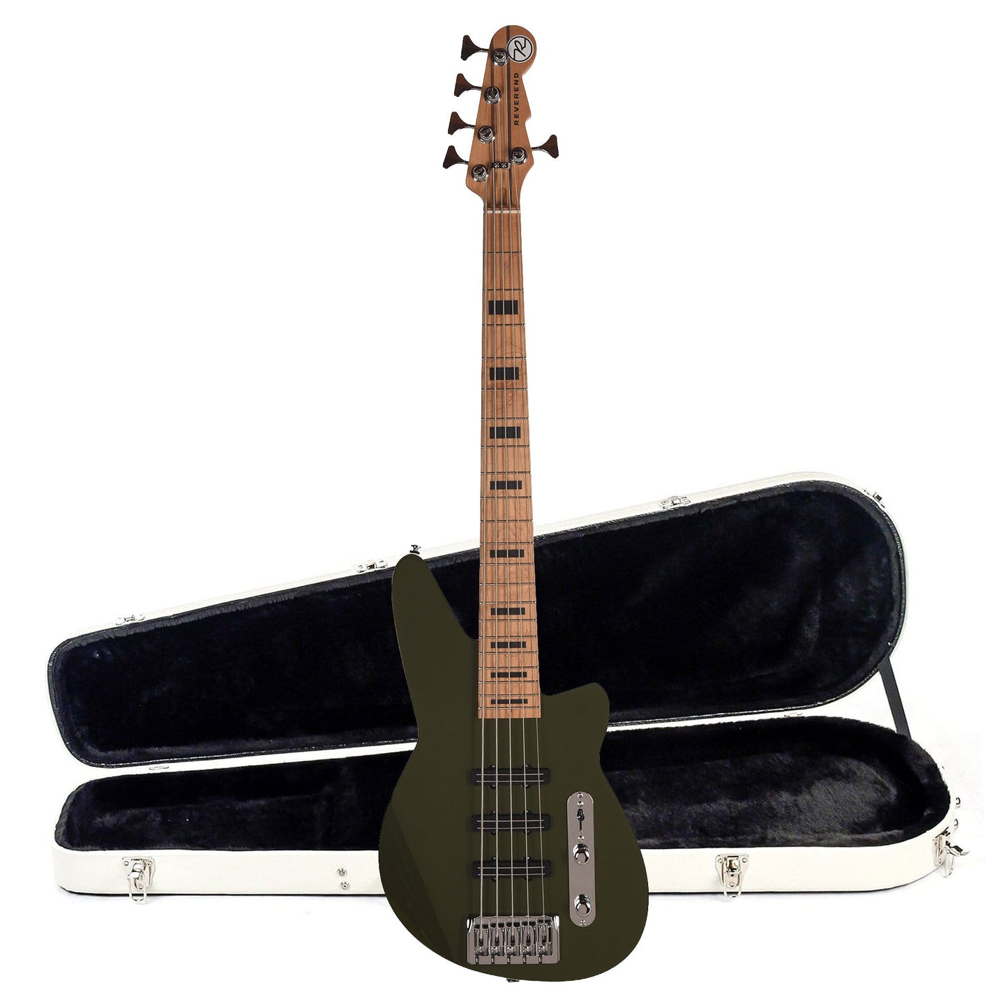 Reverend Triad 5 5-String Bass Guitar Army Green and Teardrop Two Tone Case Bundle
