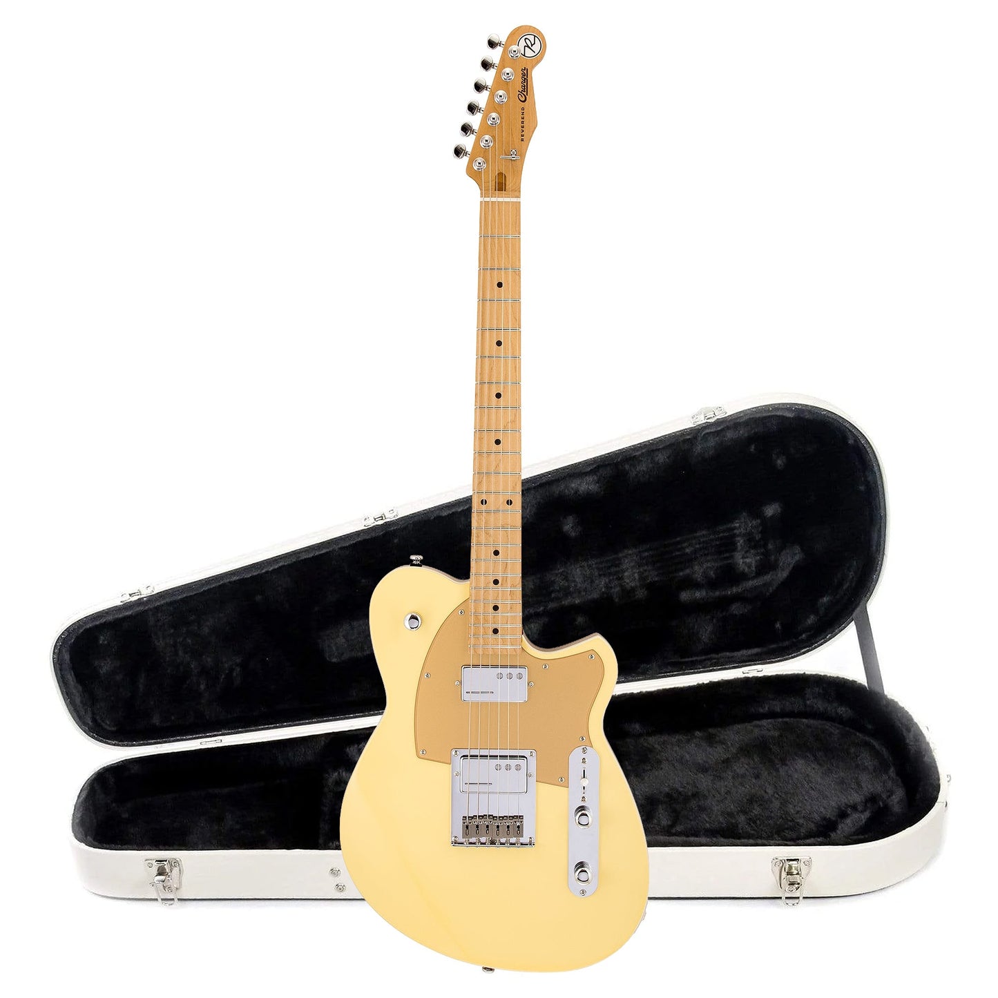 Reverend Charger Cleancut Electric Guitar Powder Yellow and Teardrop Two Tone Case Bundle