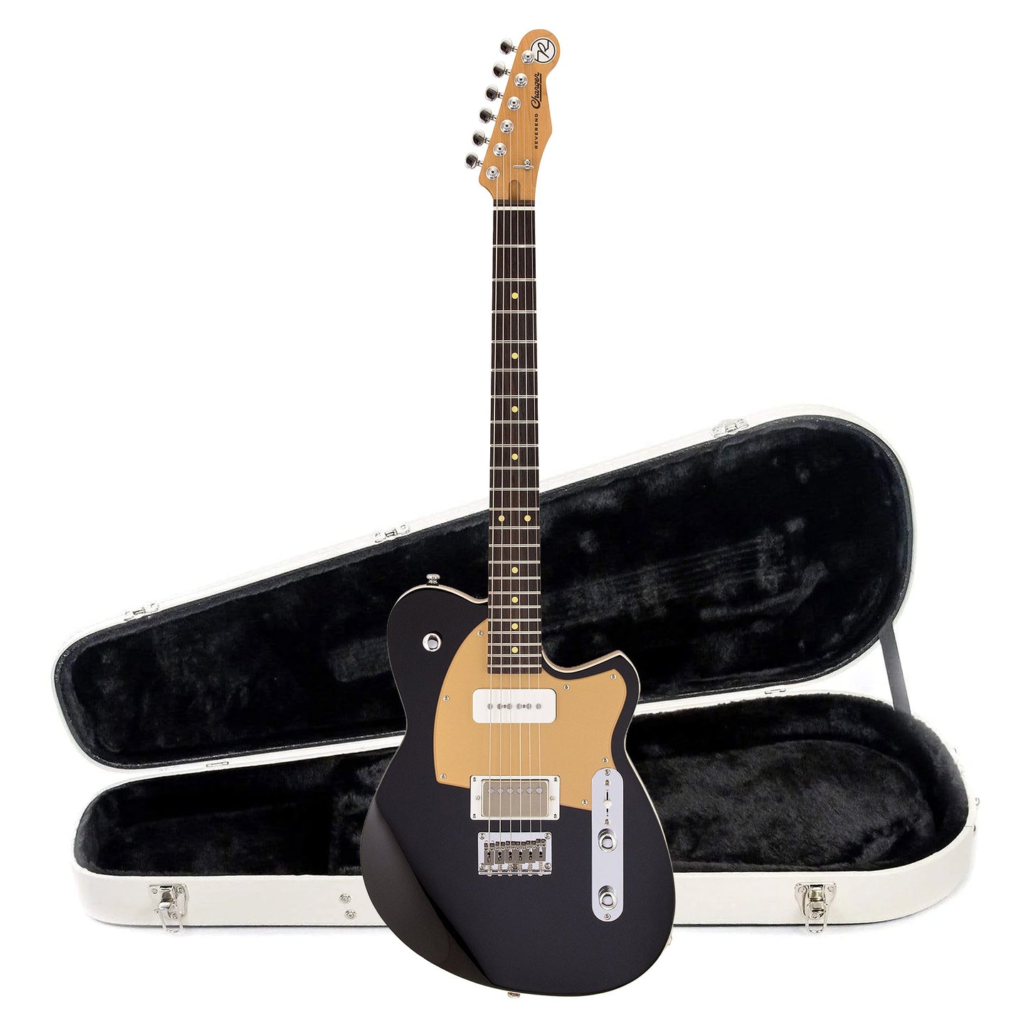Reverend Charger H90 Electric Guitar Midnight Black and Teardrop Two Tone Case Bundle