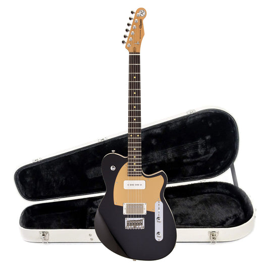 Reverend Charger H90 Electric Guitar Midnight Black and Teardrop Two Tone Case Bundle