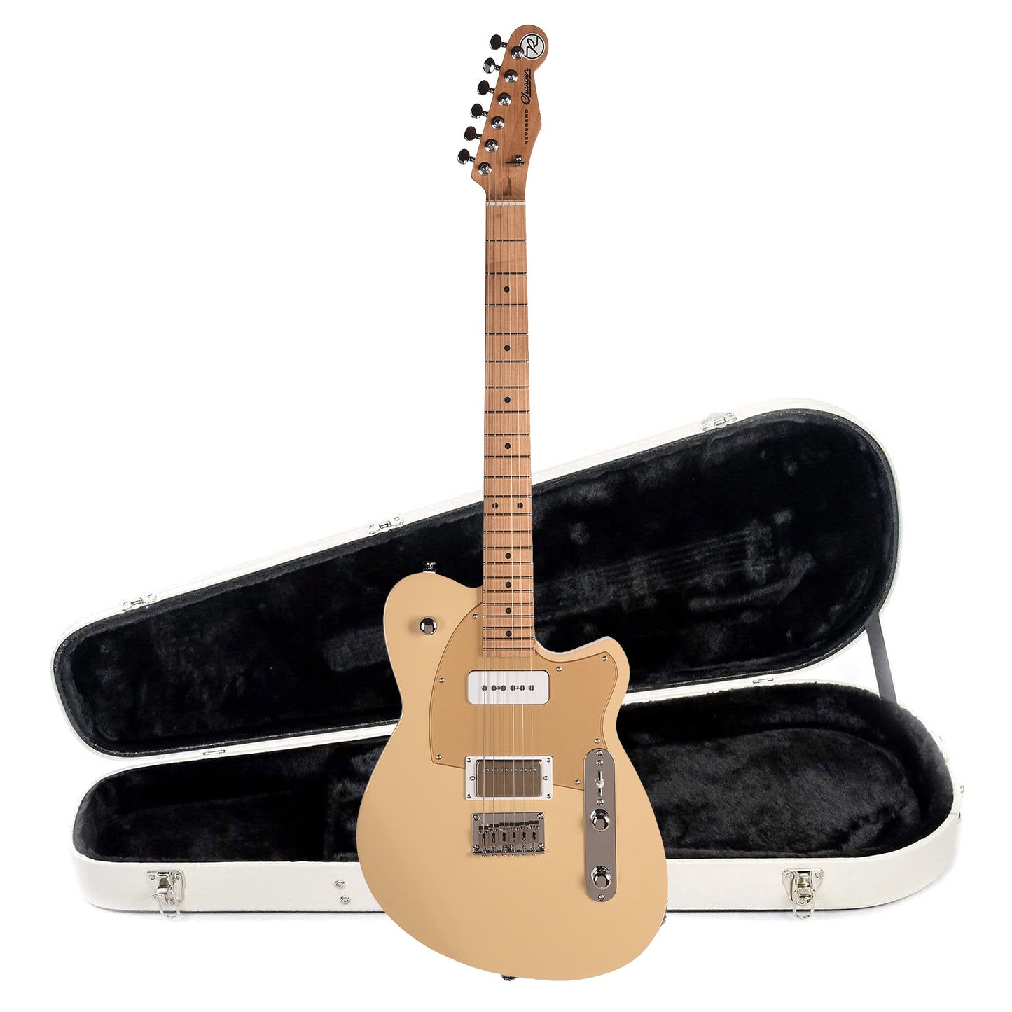 Reverend Charger H90 Electric Guitar Sandstone and Teardrop Two Tone Case Bundle