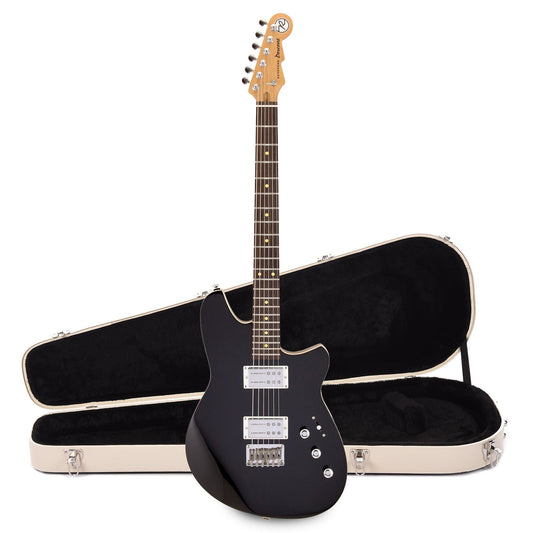 Reverend Descent Baritone Electric Guitar Midnight Black and Teardrop Two Tone Case Bundle