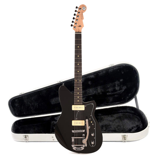 Reverend Jetstream 290 w/ Bigsby Electric Guitar Midnight Black and Teardrop Two Tone Case Bundle