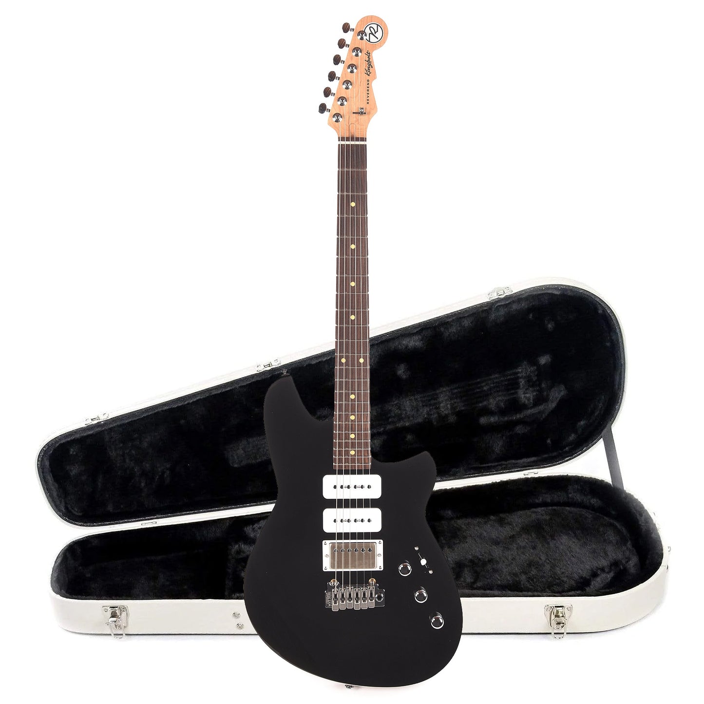 Reverend Kingbolt H290 Electric Guitar Midnight Black and Teardrop Two Tone Case Bundle