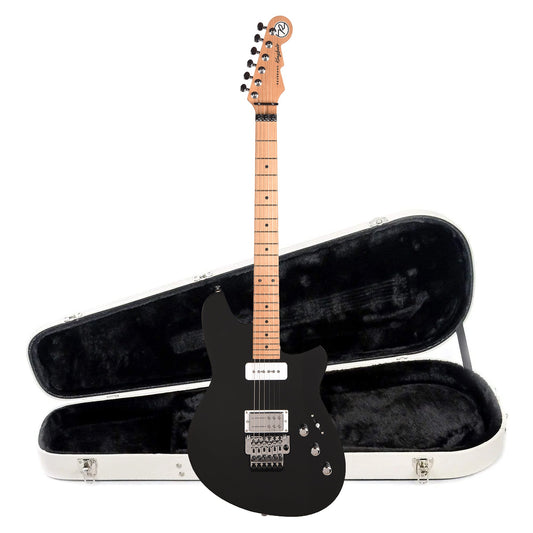 Reverend Kingbolt H90 Electric Guitar w/ Floyd Rose Midnight Black and Teardrop Two Tone Case Bundle