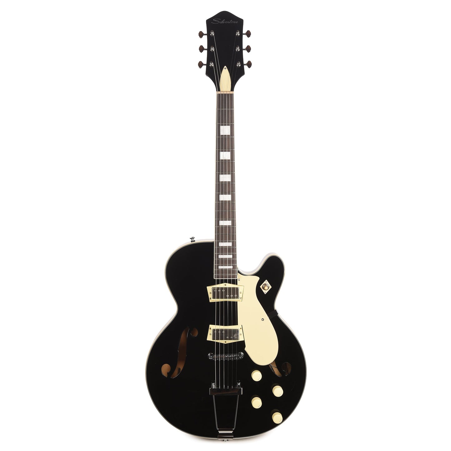 Silvertone 1446 TBK Single Cut Semi-Hollow Electric Guitar w/ Trapeze Tailpiece Gloss Black