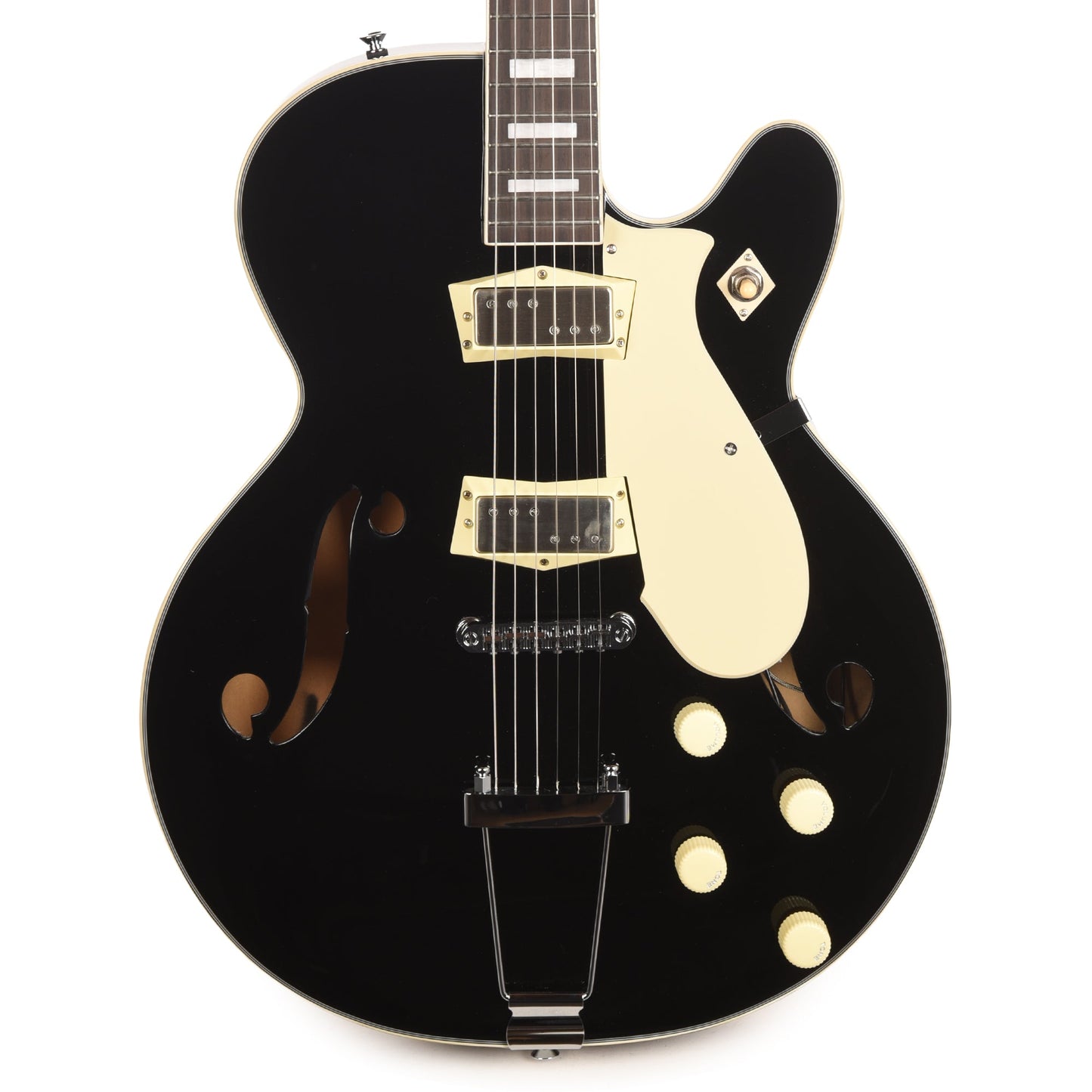 Silvertone 1446 TBK Single Cut Semi-Hollow Electric Guitar w/ Trapeze Tailpiece Gloss Black