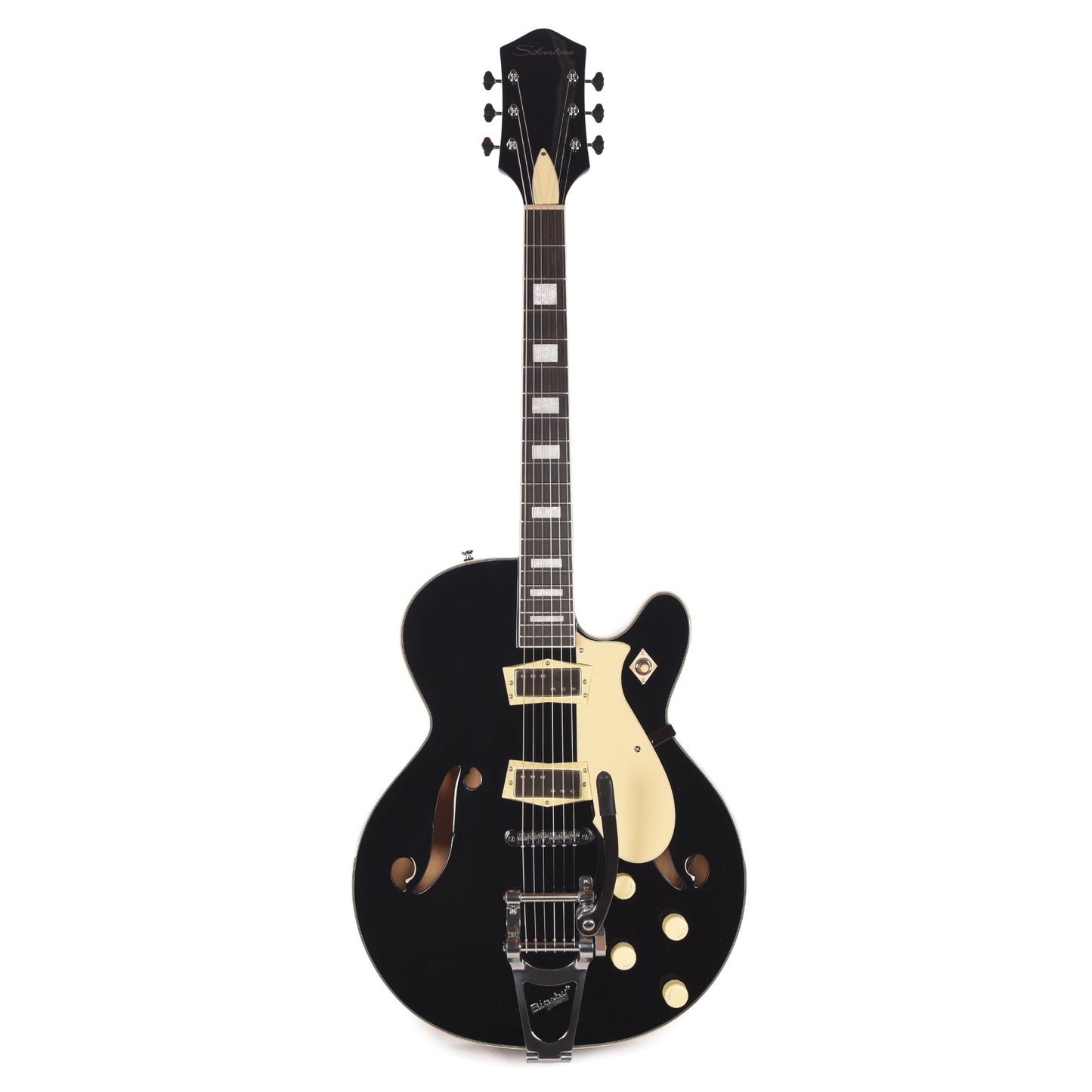 Silvertone 1446 VBK Single Cut Semi-Hollow Electric Guitar w/ Bigsby Vibrato Gloss Black