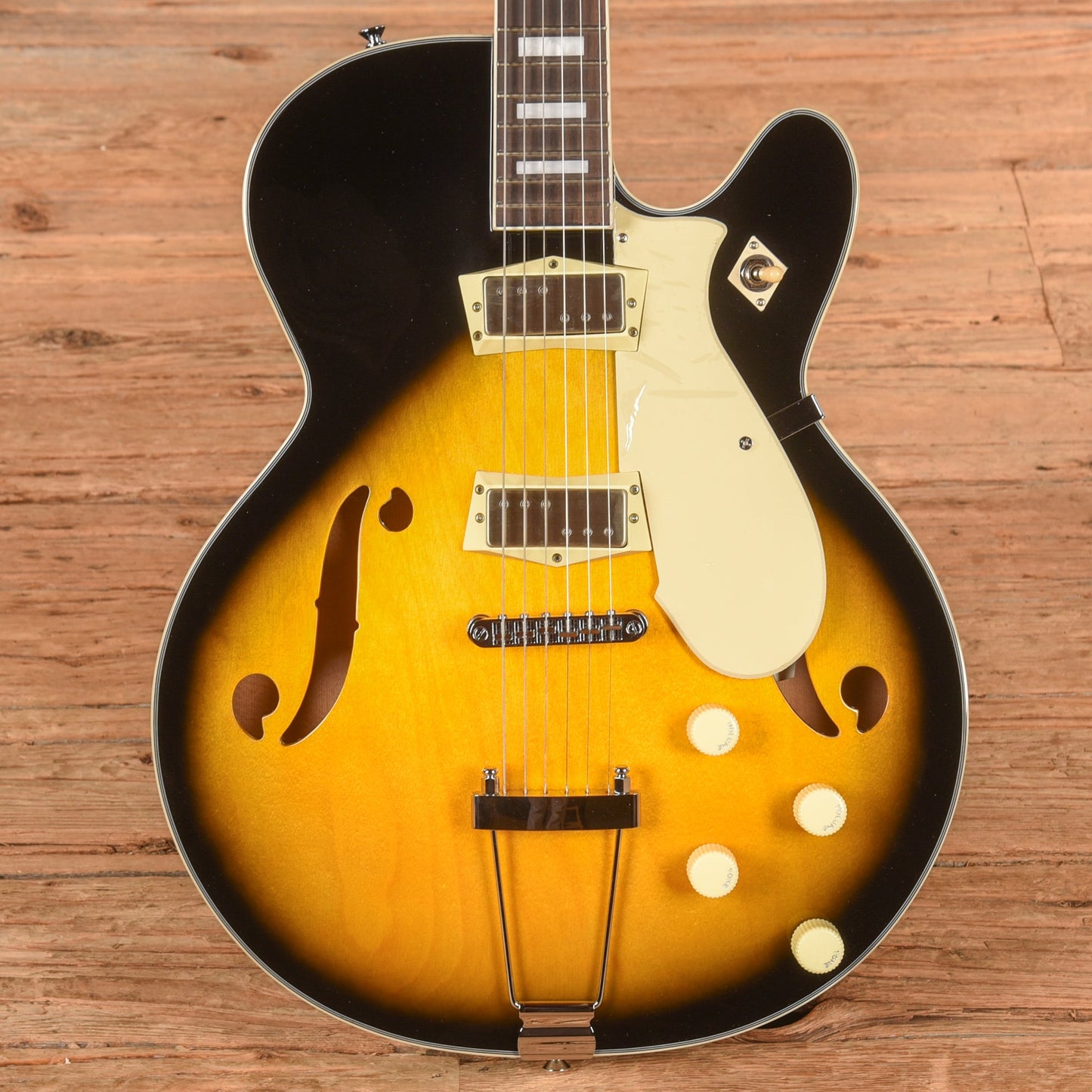 Silvertone 1446 TTSB Single Cut Semi-Hollow Electric Guitar w/ Trapeze Tailpiece Tobacco Sunburst