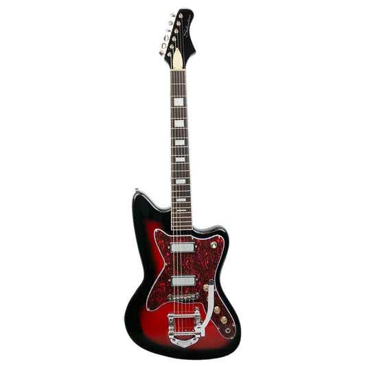 Silvertone 1478 VRSB Offset Solid Body Electric Guitar w/ Bigsby Vibrato Red Silver Flake Burst