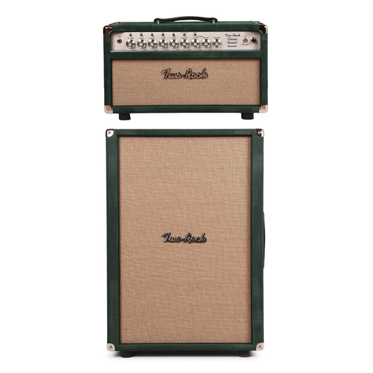 Two Rock Classic Reverb Signature 100w Head and 2x12 Vertical Cabinet Forest Green Suede w/ Cane Grill Cloth Bundle