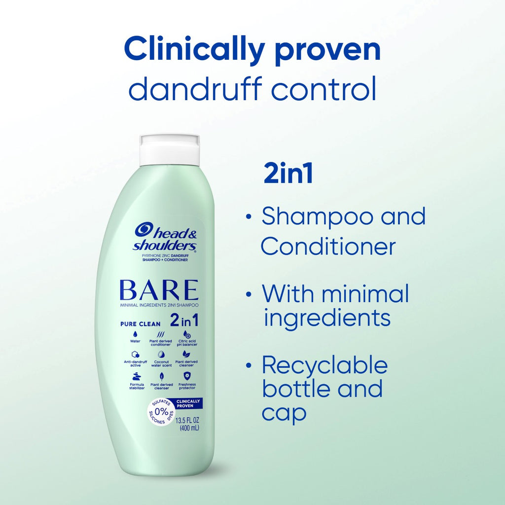 BARE Pure Clean 2in1 Dandruff Shampoo and Conditioner, Anti-Dandruff Treatment
