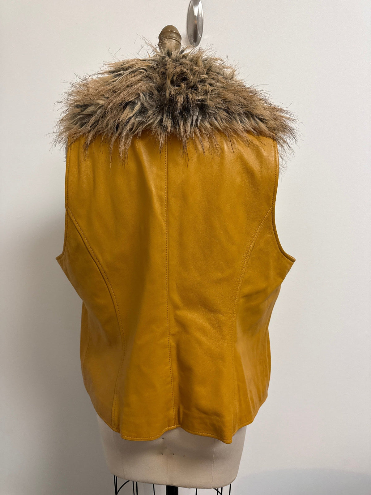 Terry Lewis Genuine Leather with Faux Fur Removable Collar Jacket, L